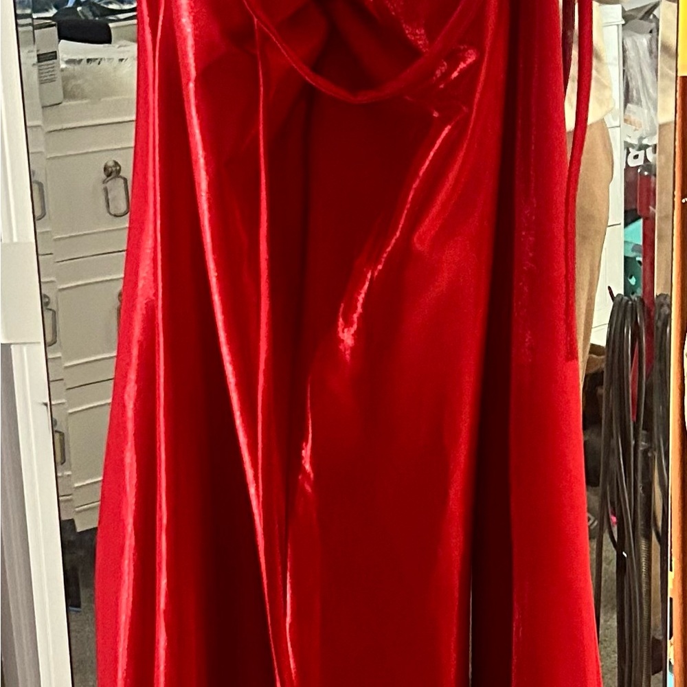 Red Strapless Embellished Gown - Picture 3 of 6